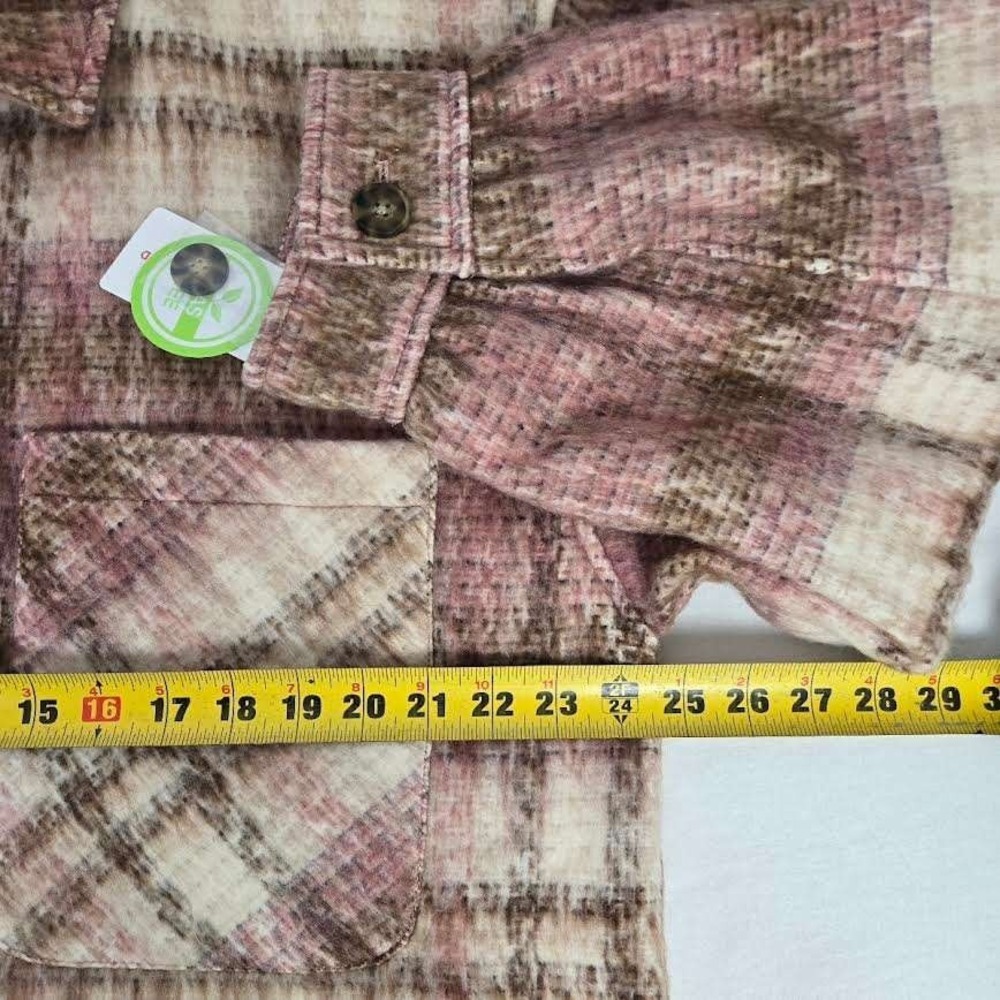Lucky Brand Pink Brown Plaid Shacket Button Front Jacket L Oversized Lined NEW - Picture 9 of 10